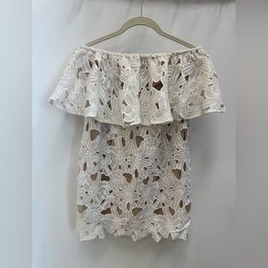 Judith March Cream Crochet Off-Shoulder Mini Dress